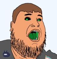 black_sclera brown_hair ear flag:transgender_pride_flag fundamental_paper_education green_eyes grey_shirt hair joe_mama joel_(user) obsessed_faggot open_mouth protokleki shitskin soyjak stubble tongue tranny transparent_background variant:fatjak // 714x732 // 59.7KB