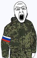 arm_band army camouflage clothes emr_pattern flag flag:russia glasses military open_mouth russia soyjak stubble variant:tewi white_background // 356x562 // 72.5KB