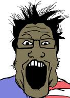 brown_skin clothes country flag flag:united_states glasses hair merican open_mouth soyjak stubble united_states variant:markiplier_soyjak // 570x800 // 34.5KB
