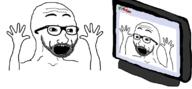 2soyjaks 4chan animated arm computer glasses hand hands_up open_mouth screen soyjak stubble text variant:excited_soyjak // 800x371 // 176.1KB