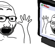 2soyjaks 4chan animated arm computer glasses hand hands_up open_mouth screen soyjak stubble text variant:excited_soyjak // 800x371 // 176.1KB