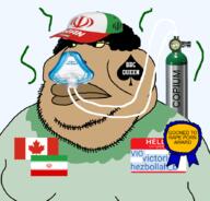 VIO award baseball_cap bbc brown_skin canada copium flag:canada flag:iran gas_cylinder hello_my_name_is_(sticker) hezbollah_b iran mask mutt oxygen_mask space variant:meximutt victorio // 888x849 // 231.4KB