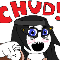 beanie blue_eyes blush chud clothes female glasses hair hand hat open_mouth pointing pointing_at_viewer soyjak text variant:soytan // 436x382 // 19.9KB