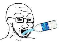 bottle drinking glasses open_mouth plastic_bottle soyjak stubble variant:soyak water water_bottle waterjak // 1092x800 // 150.1KB