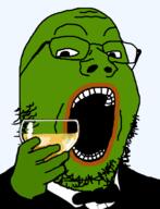 animal beer bowtie clothes frog glass glasses green hand holding_object open_mouth pepe soyjak stubble tuxedo variant:gapejak wine_glass // 600x785 // 112.5KB