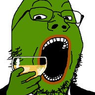 amphibian animal beard beer bowtie clothes frog glass glasses green hand holding_object nas:pepe open_mouth pepe pepe_the_frog soyjak stubble tuxedo variant:gapejak wine_glass // 600x785 // 112.5KB