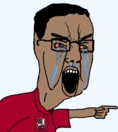 black_eyes brown_skin clothes crying moscow open_eyes open_mouth pointing tear tshirt variant:chudjak // 1360x1524 // 687.0KB