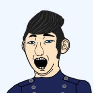 big_nose blue_eyes blue_uniform closed_mouth cridlington_elvis_(fireman) ear elvis fireman_sam fireman_uniform open_mouth sam) soyjak stubble topknot variant:kuzjak // 1000x1000 // 48.4KB