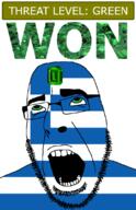 ahegao country emerald flag flag:greece gem glasses greece green green_eyes hair looking_up open_mouth schlog_color_event soyjak soyjak_blog stubble teeth text threat_level_green variant:cobson won // 721x1115 // 139.5KB