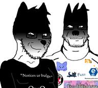 2soyjaks closed_mouth clothes discord flag furry glasses hair ominous owo smile smug soyjak stubble variant:markiplier_soyjak variant:soyak // 1333x1200 // 317.7KB