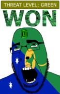 ahegao christmas_island country emerald flag flag:christmas_islands gem glasses green green_eyes hair looking_up open_mouth schlog_color_event soyjak soyjak_blog star_(symbol) stubble teeth text threat_level_green united_kingdom variant:cobson won // 721x1115 // 171.5KB
