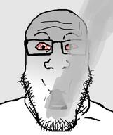 bloodshot_eyes closed_mouth glasses gradient open_mouth smoke smoking soyjak stubble sweating variant:markiplier_soyjak // 500x597 // 135.9KB