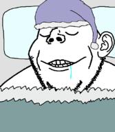 bed blanket calm closed_eyes clothes ear hat pillow saliva sleeping smile stubble subvariant:gapealien variant:gapejak // 722x832 // 86.5KB