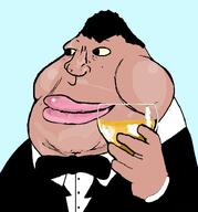 bowtie clothes fancy glass hair happy holding_object looking_to_the_left satoko_houjou(namefag) smile suit tuxedo variant:meximutt wine_glass yellow_sclera // 680x730 // 139.8KB