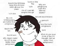 anti_ongezellig arm bandage biting_lip bocchi_the_rock brown_hair closed_mouth country creepy fat flag green_eyes hair mexico ominous smile soyjak subvariant:shoyta text variant:gapejak // 823x638 // 198.5KB