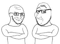 2soyjaks arm crossed_arms duo glasses raised_eyebrow smirk smug stubble subvariant:soyak_(smug) variant:smugjak variant:soyak // 1000x741 // 42.5KB