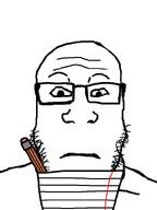 animated closed_mouth ext=gif front_facing glasses looking_at_you neutral nose paper pencil shoulder soyjak stare stubble subvariant:neutralplier variant:markiplier_soyjak writing // 600x800 // 49.8KB