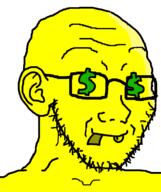 coin glasses gold green_eyes money soyjak stubble swede_(artist) variant:soyak yellow_skin // 632x756 // 30.8KB