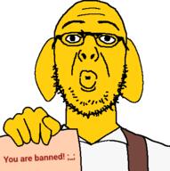 ban dog dog_ears ear glasses hand holding_object janny lips open_mouth pursed_lips showing_object showing_paper stubble variant:hadithjak yellow_fur // 400x402 // 12.4KB