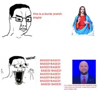 2soyjaks alt-right bald based closed_mouth excited eyes_popping hair hand hands_up jd_vance lips looking_to_the_right necktie nose open_mouth racemixing religion right_wing screaming stubble subvariant:waow subvariant:wewjak text tongue variant:chudjak variant:excited_soyjak variant:soyak yellow_teeth // 800x800 // 56.3KB