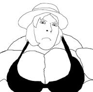angry bra buff closed_mouth clothes ear female femjak hair hat mge soyjak subvariant:female_cobson variant:cobson // 1409x1400 // 123.8KB