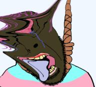 ack bloodshot_eyes brown_troonjak crying dead hanging lipstick pink_hair rope tongue tranny trend:slopjak troon variant:cobson // 1500x1362 // 286.4KB