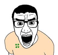 4chan arm clothes hair open_mouth soyjak thick_eyebrows tshirt variant:chudjak variant:el_perro_rabioso // 427x400 // 56.0KB