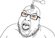 angry antenna glasses mustache open_mouth orange_eyes reddit soyjak stubble variant:hilbert_soyjak // 812x567 // 35.2KB