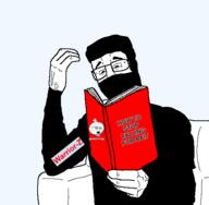 balaclava book chud glasses holding_book holding_object islam meta:tagme muscles muscular_male muslims soyjak subvariant:chud_reading text unbothered variant:chudjak warrior-z_(user) // 528x516 // 41.8KB