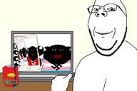 black_skin can computer drawn_background edit glasses laptop no_eyebrows smile soyjak sproke stubble subvariant:branigger subvariant:wholesome_soyjak swastika transgender_flag vantablack vantablack_skin variant:brandon variant:gapejak variant:meximutt yellow_sclera // 1300x868 // 179.8KB