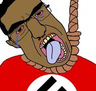big_nose brown_skin chudclit flag:nazi_germany front golden_tooth hanging morenazi mustache rope subvariant:patrick unibrow variant:chudjak yellow_teeth // 612x581 // 183.1KB