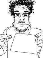 black_eyes deformed hair holding_object paper pointing subvariant:nuplier variant:markiplier_soyjak white_background white_skin // 676x913 // 12.2KB
