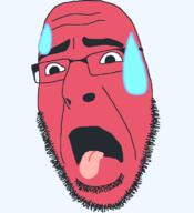 emoticon glasses hot open_mouth red red_skin series:soymoji soyjak stubble sweating tired tongue variant:cobson // 721x789 // 27.4KB