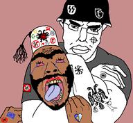 2soyjaks albania albanian arm asphyxiation atheism beard bloodshot_eyes celtic_cross choke_hold christianity chud churka combat_helmet communism countrywar european_union fascism fez firesteels flag:israel flag:kosovo glasses hand headlock helmet islam judaism lipstick meta:tagme nazism orthodox_church orthodox_cross pan_slavism plis schutzstaffel serbia smeared_lipstick sonnenrad star_and_crescent star_of_david strangling subvariant:chudjak_front swastika the_weak_should_fear_the_strong tongue variant:bernd variant:chudjak yellow_teeth // 499x461 // 47.0KB