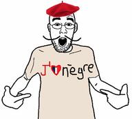 arm clothes country ear flag flag:france france glasses hand heart i_heart_nigger i_love_nigger nigger nègre open_mouth pointing soyjak stubble tshirt variant:shirtjak // 618x559 // 51.9KB