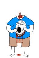 arm blood bone clothes decapitation glasses gore hand holding_object holding_severed_head open_mouth severed_head skeleton soyjak stubble tshirt variant:gapejak // 600x900 // 43.2KB