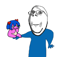 animated arm blue_hair bowtie bury_pink_gril eating glasses green_eyes hair hand ominous pink_skin s4s_(4chan) soyjak stubble subvariant:wholesome_soyjak variant:gapejak // 988x867 // 237.6KB