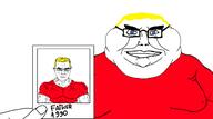blue_eyes fat father glasses looking_at_you photo red_shirt smile subvariant:chudmutt subvariant:muscular_chud variant:chudjak yellow_hair // 2000x1111 // 292.5KB