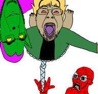 3soyjaks ack green_goblin gwen_stacy hanging spiderman stubble subvariant:doctos subvariant:spineacked_bernd variant:bernd variant:cobson variant:soyak // 803x768 // 260.9KB