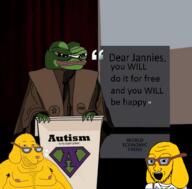amphibian autism clothes dog ear frog glasses janny john_morris nas:pepe open_mouth pepe_the_frog soyjak stubble subnas:apu text variant:soyak world_economic_forum // 962x948 // 624.0KB
