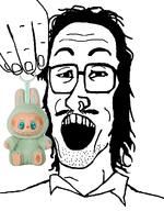 gaping_mouth glasses holding_object labubu mullet variant:mulletjak // 838x1072 // 249.5KB