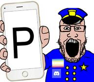 'p beard clothes discord flag:minor_attracted_person glasses hand hat holding_phone letter map_(pedophile) open_mouth p pedophile phone police police_hat police_uniform showing_phone star_(symbol) uttp utubetrollspolice utubetroonpolice variant:markiplier_soyjak white_skin // 2160x1884 // 588.5KB