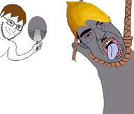 ack arm bloodshot_eyes brown_hair chud crying dance grey_skin hair hand hanging lemon lemon_(user) mirror mustache noose red_eyes rope smug soyjak stubble tear tiny_lemon_pecker tongue_out variant:soyak white_skin yellow_teeth // 1062x900 // 316.7KB