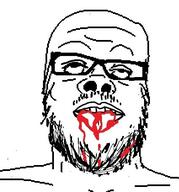 blood glasses looking_up mustache soyjak stubble tongue variant:a24_slowburn_soyjak // 425x456 // 49.5KB
