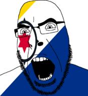 angry bonaire flag flag:bonaire full_head glasses hair looking_to_the_right netherlands open_mouth soyjak star_(symbol) stubble teeth variant:cobson // 721x789 // 45.9KB