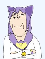 bell cat_ear catbox clothes crossed_arms female hair purple_hair soyjak subvariant:annabelle variant:gapejak // 999x1299 // 65.6KB