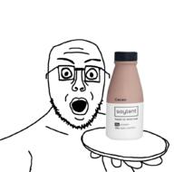 alternate glasses hand holding_object open_mouth plate soy soyjak soylent soylent_(cacao) stubble variant:platejak // 1024x1012 // 209.9KB