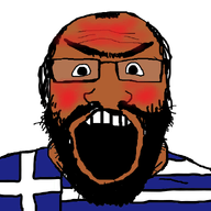 angry beard blush brown_skin clothes country flag flag:greece glasses greece hair open_mouth soyjak subvariant:science_lover variant:markiplier_soyjak // 800x600 // 122.0KB