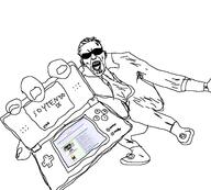 coat facial_hair glasses holding_object nintendo nintendo_ds open_mouth screenshot sharty soyjak squatting sunglasses video_game // 1280x1152 // 133.1KB