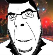 clothes disco glasses hair irl_background smile soyjak stubble variant:cobson // 676x707 // 251.4KB